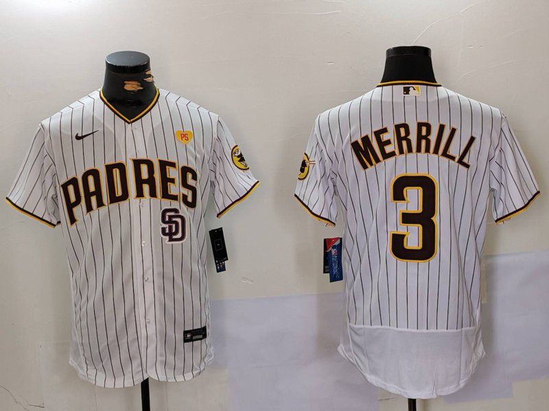 Men San Diego Padres #3 Merrill White stripe Elite 2024 Nike MLB Jersey style 9022->san diego padres->MLB Jersey